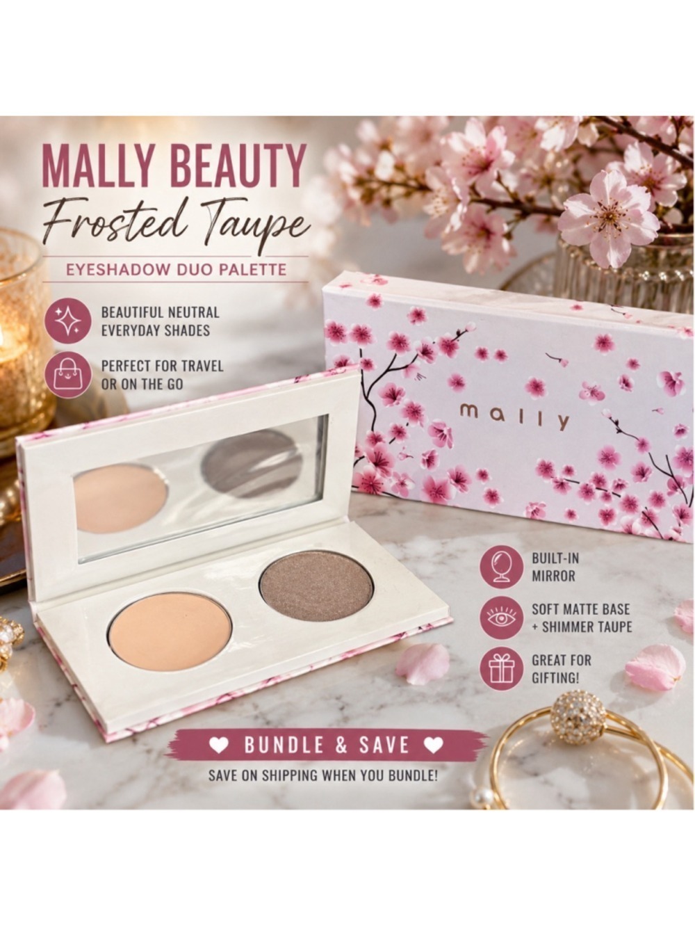 Mally Beauty Frosted Taupe Eyeshadow Duo Palette w/ Mirror